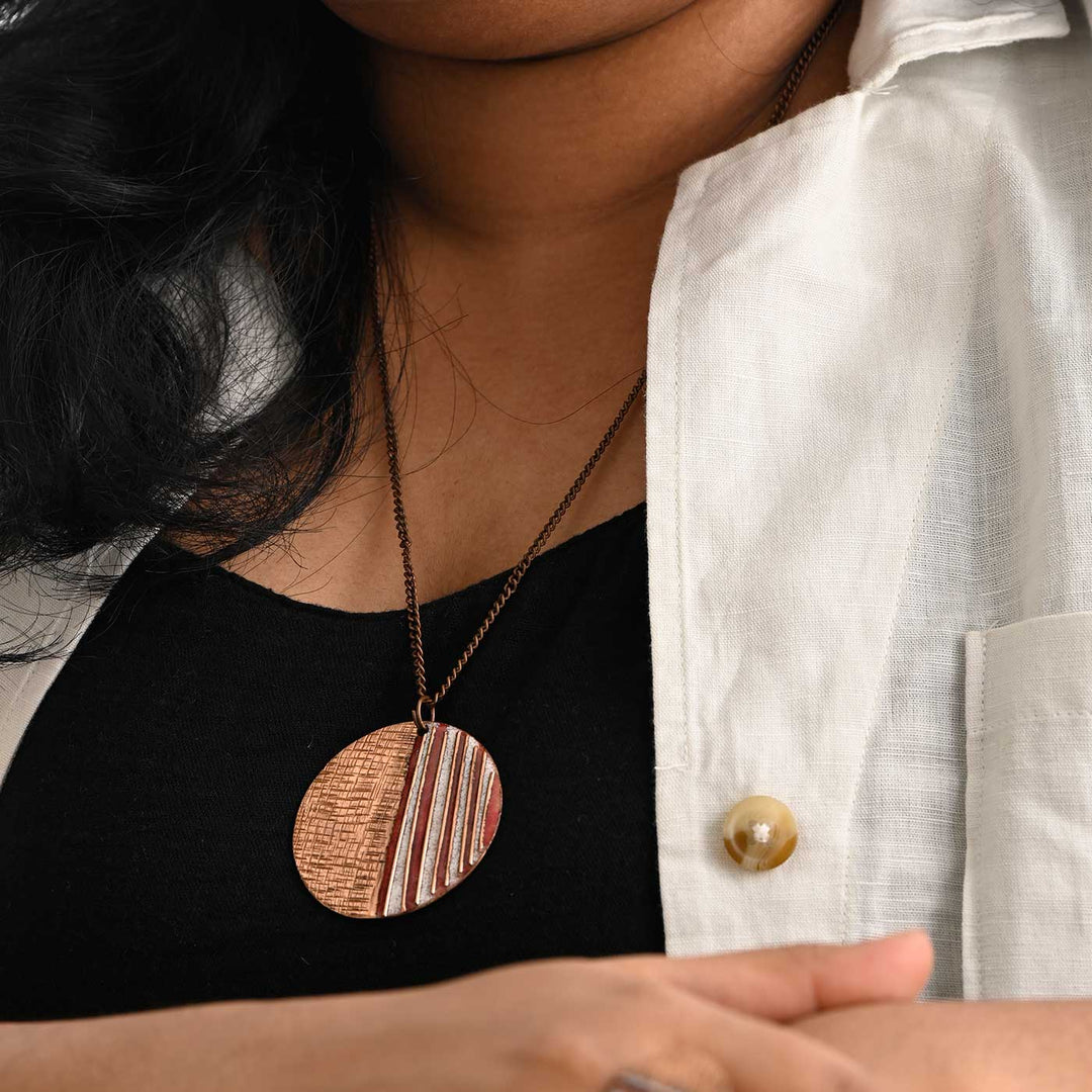 Hand Crafted Small Fire Copper Enamel Crinkle Pendant