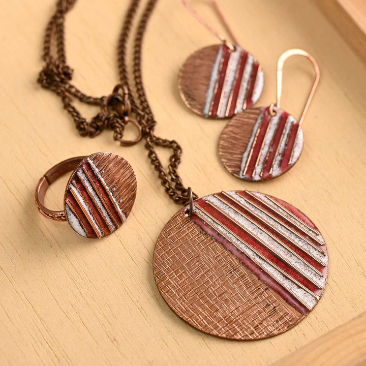 Hand Crafted Small Fire Copper Enamel Crinkle Set