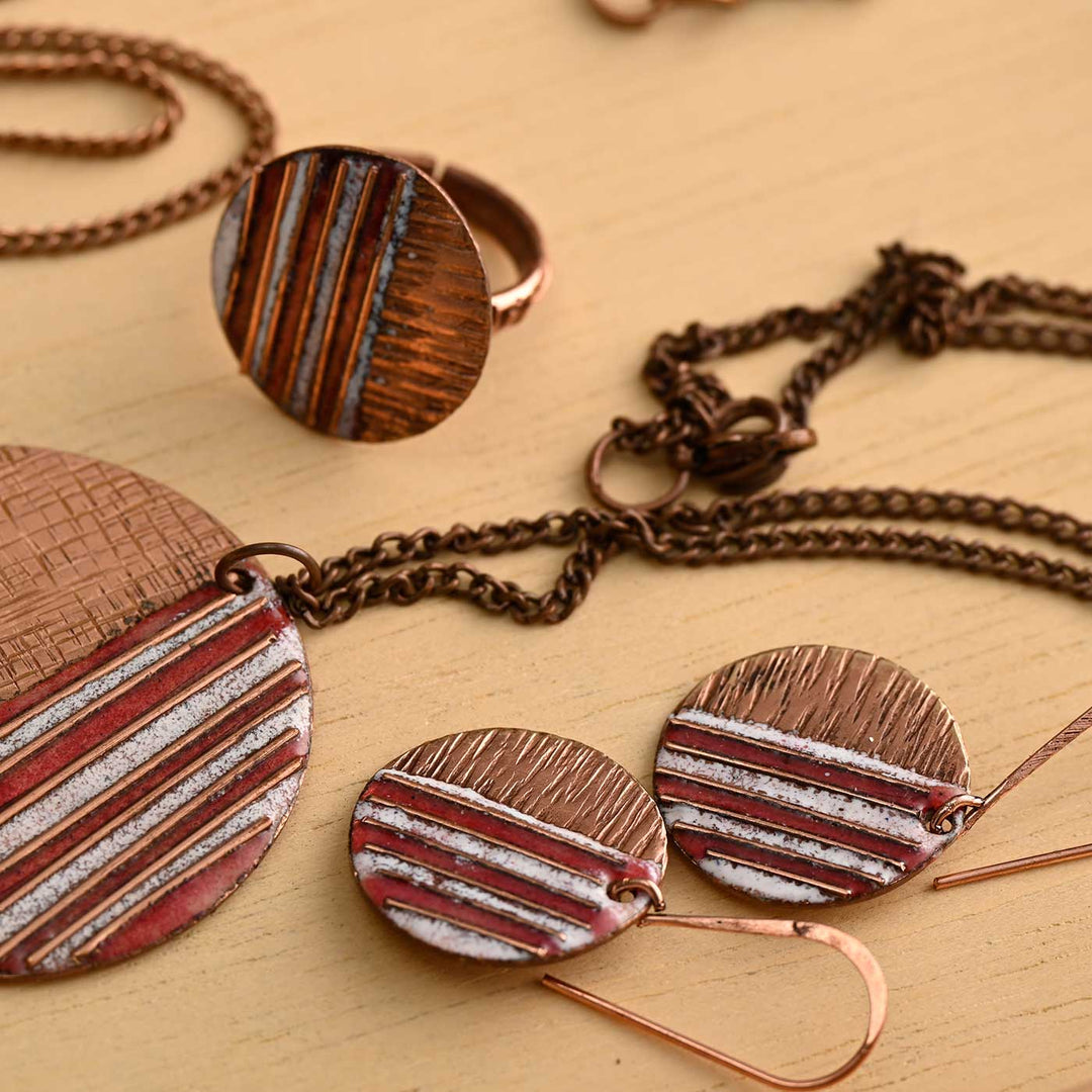 Hand Crafted Small Fire Copper Enamel Crinkle Set