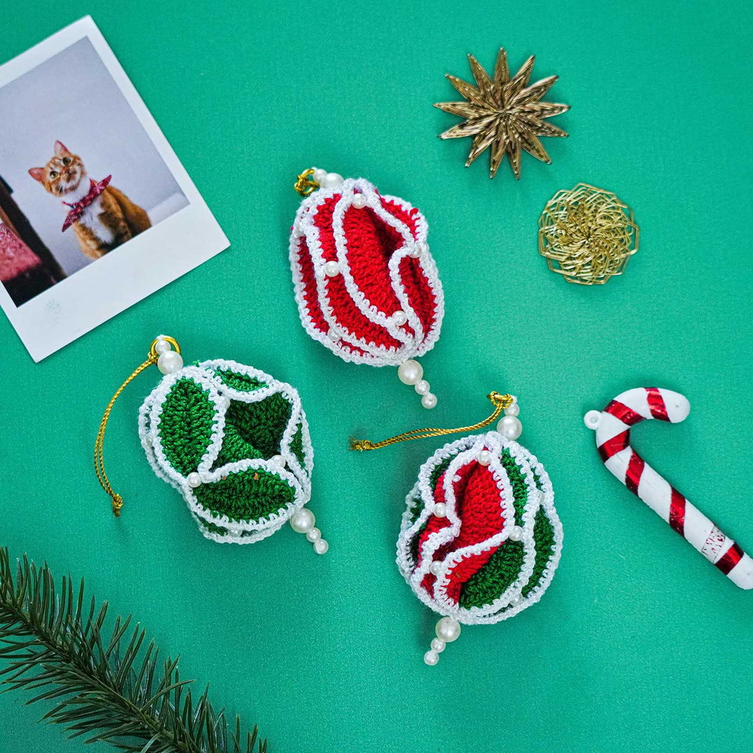 Handmade Ball Crochet Ornaments For Christmas Tree Decoration | Set Of 3