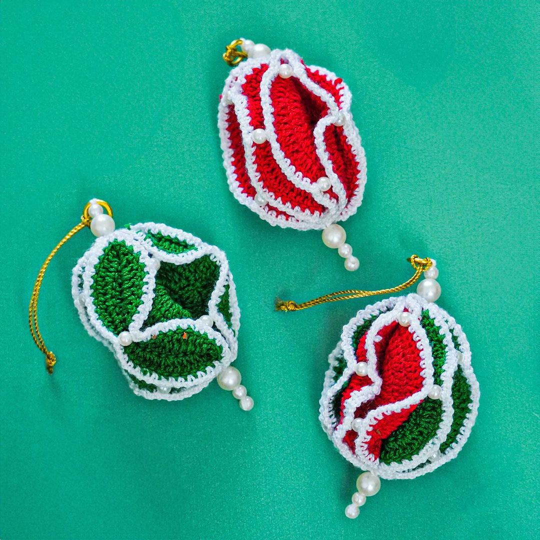 Handmade Ball Crochet Ornaments For Christmas Tree Decoration | Set Of 3