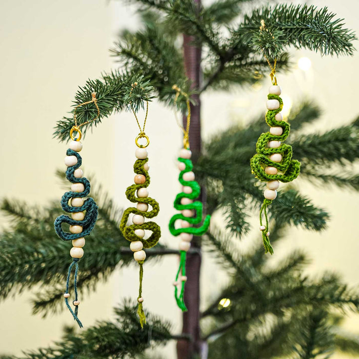 Handmade Tree Shaped Crochet Ornaments For Christmas Tree Decoration | Set Of 4