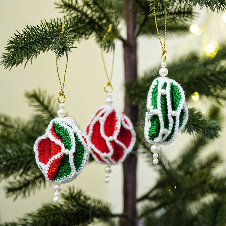 Handmade Ball Crochet Ornaments For Christmas Tree Decoration | Set Of 3