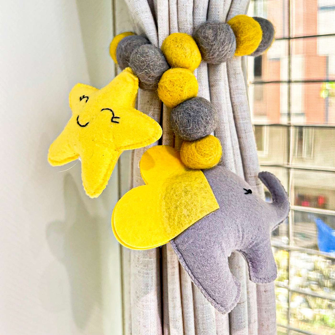 Handmade Grey Baby Ellie Theme Felt Curtain Tie-Back