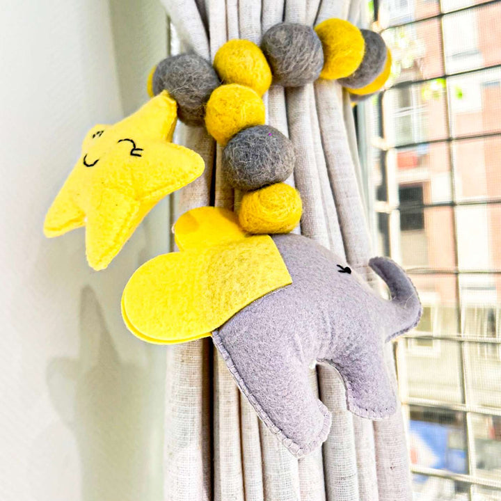 Handmade Grey Baby Ellie Theme Felt Curtain Tie-Back