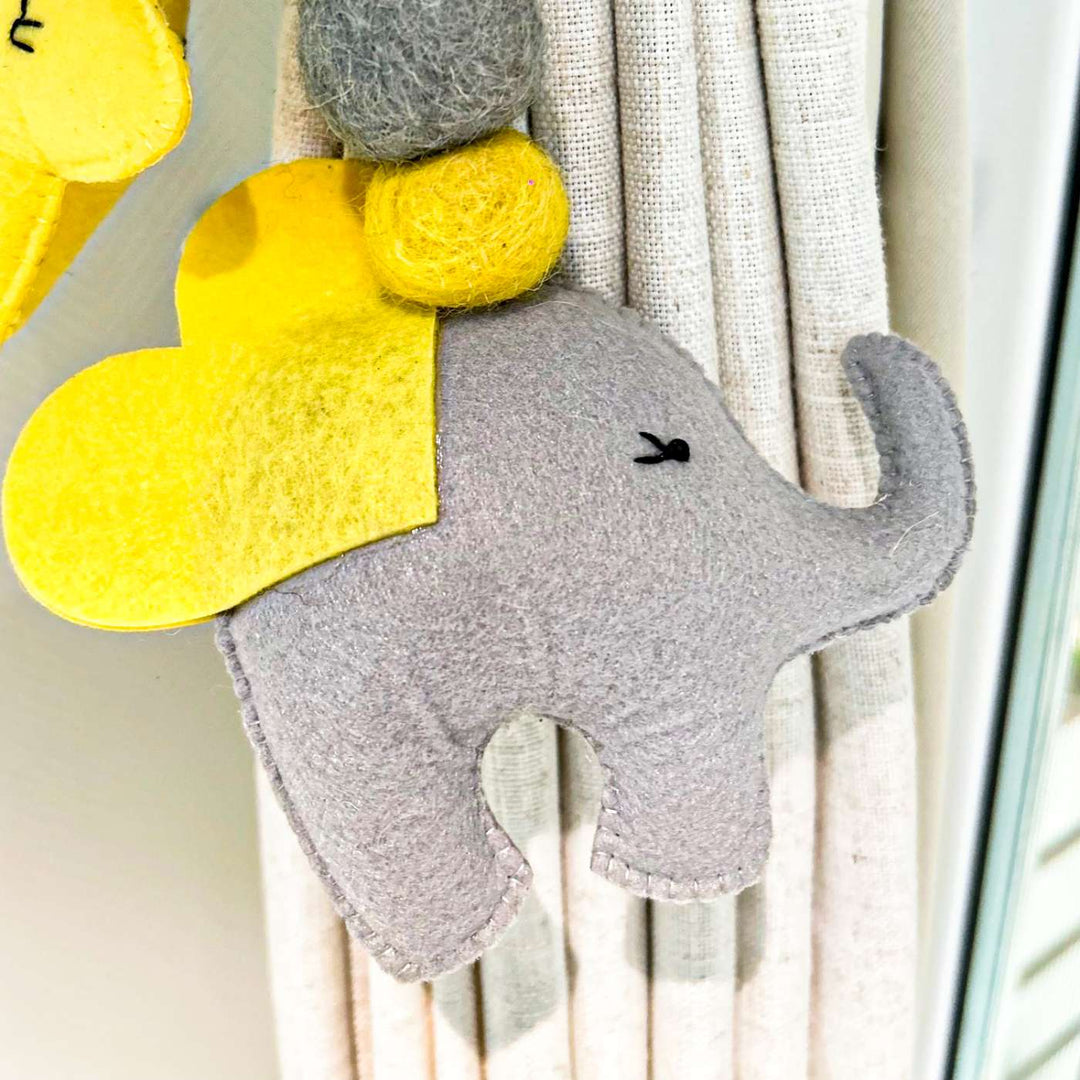 Handmade Grey Baby Ellie Theme Felt Curtain Tie-Back