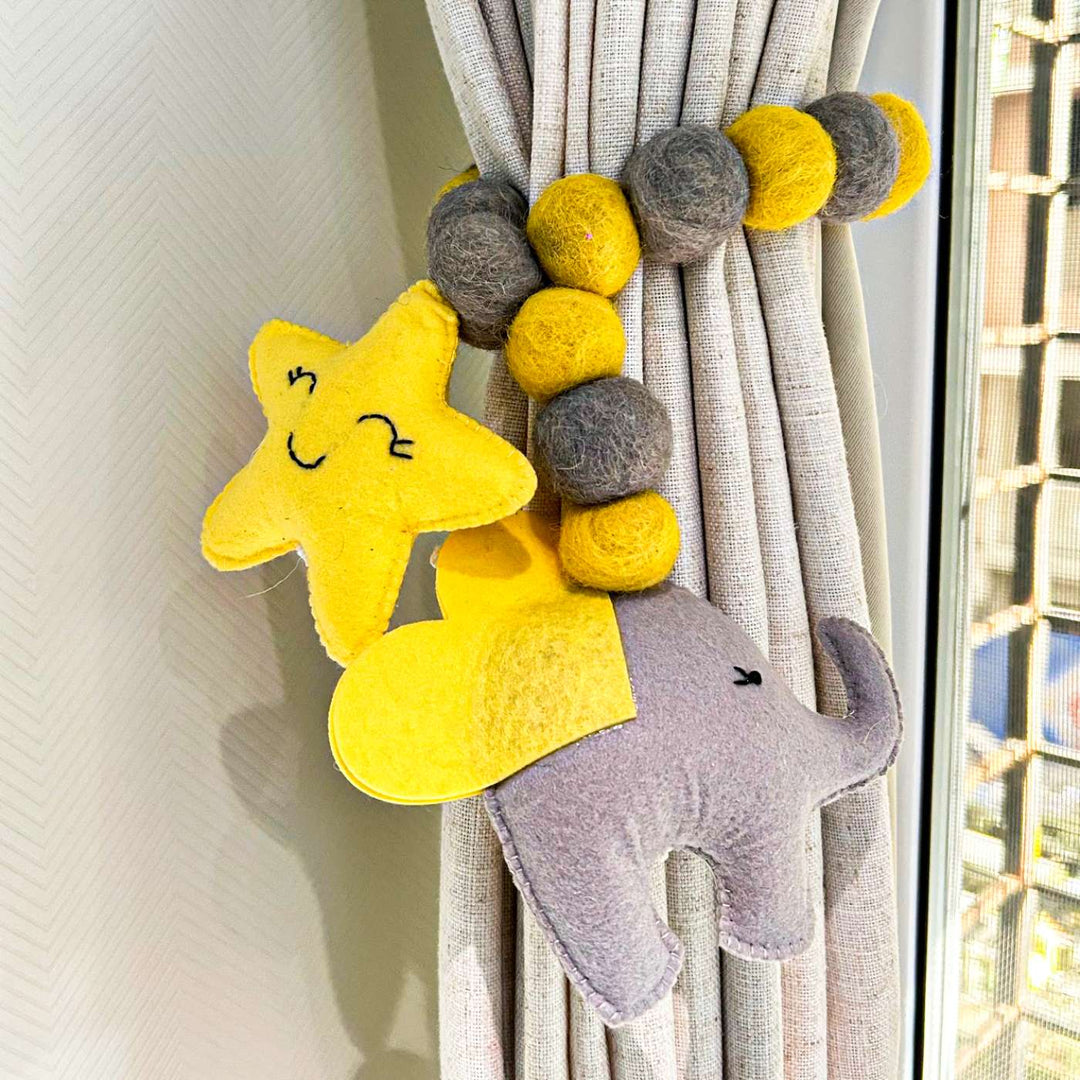 Handmade Grey Baby Ellie Theme Felt Curtain Tie-Back