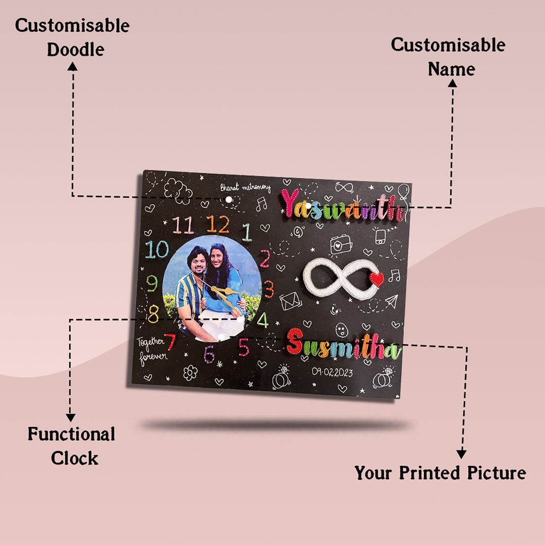 Photo Personalized String Art Infinity Design Mdf Wood Clock For Couples