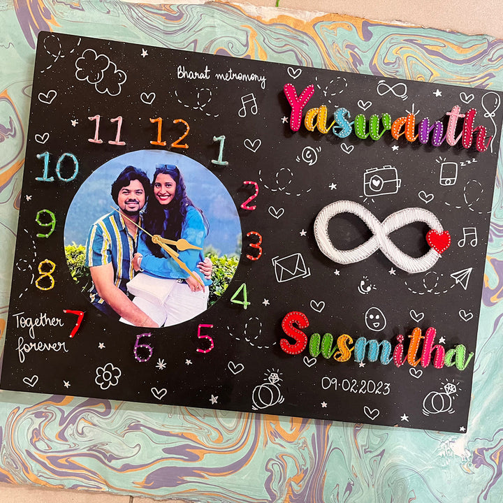 Photo Personalized String Art Infinity Design Mdf Wood Clock For Couples