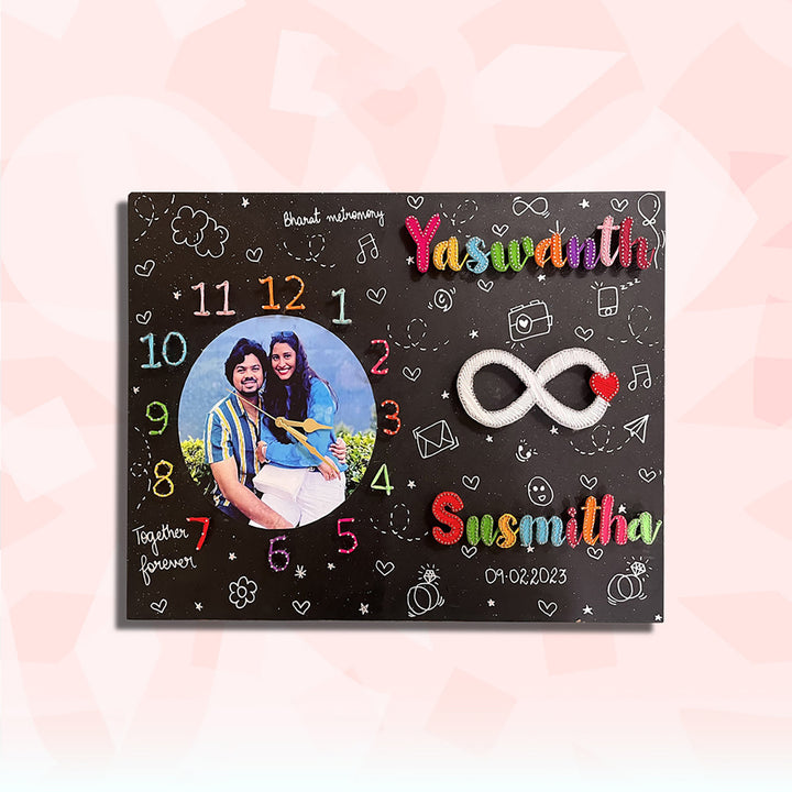 Photo Personalized String Art Infinity Design Mdf Wood Clock For Couples