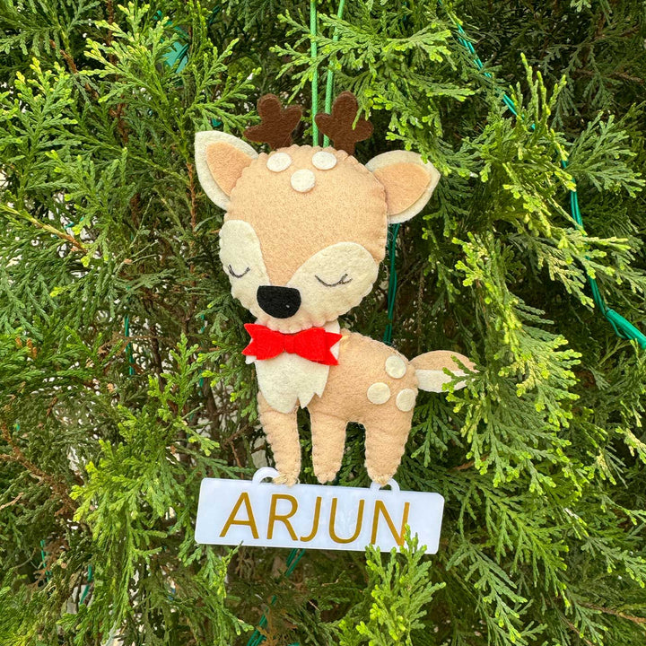 Personalized Reindeer Kids Felt Ornament For Christmas Tree Decoration