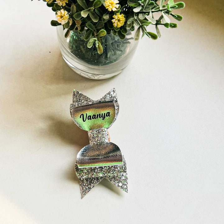 Personalized Glitter Bow Hair Clip