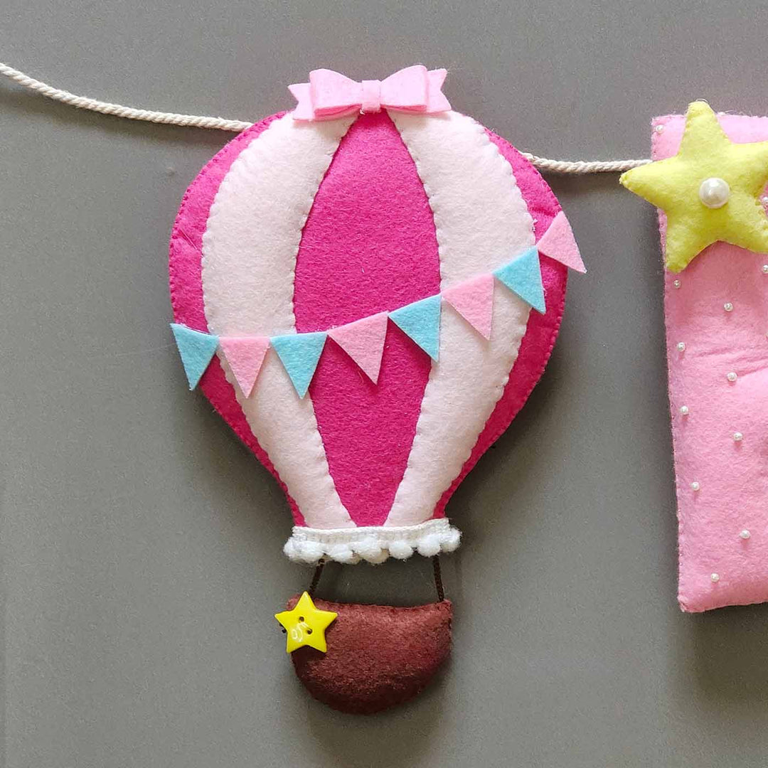 Hand-stitched Cute Hot Air Balloon Themed Felt Garland for Baby Girl