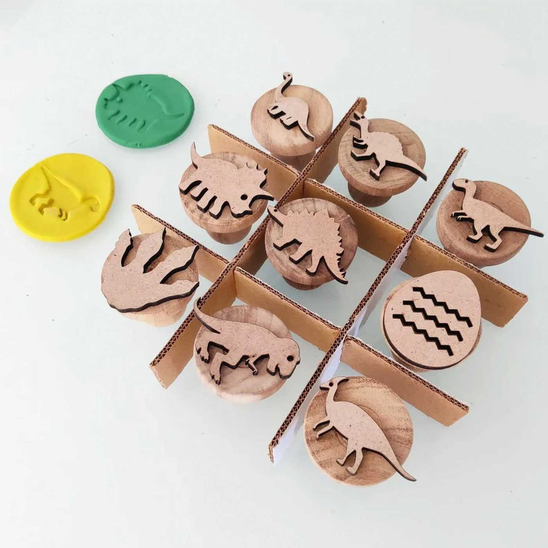 Handmade Dino Wooden Play Dough Stamp | Set Of 9