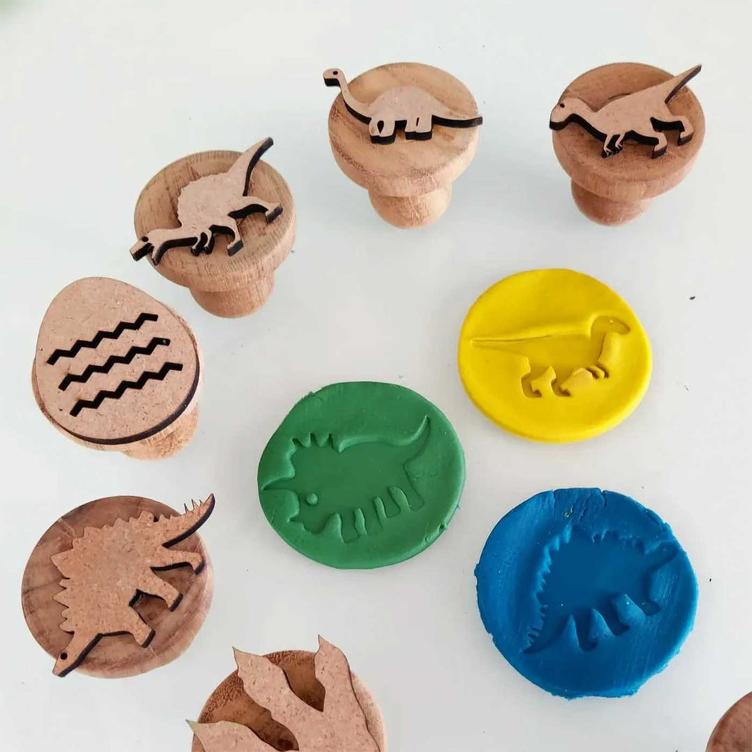 Handmade Dino Wooden Play Dough Stamp | Set Of 9