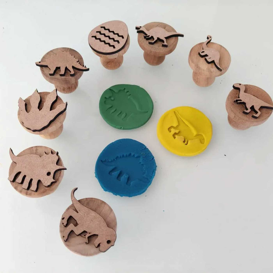 Handmade Dino Wooden Play Dough Stamp | Set Of 9