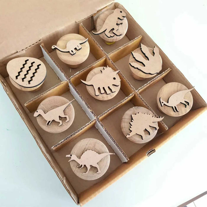 Handmade Dino Wooden Play Dough Stamp | Set Of 9