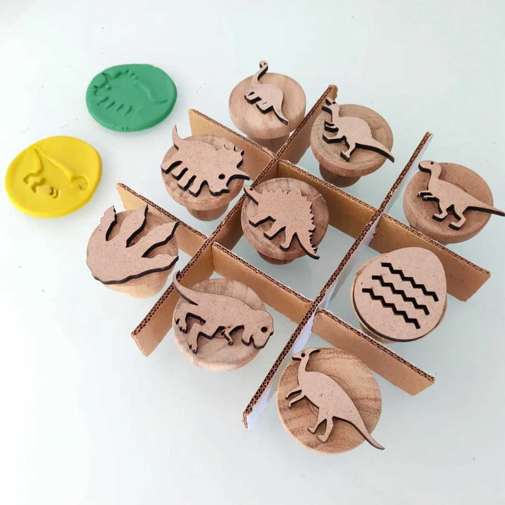 Handmade Dino Wooden Play Dough Stamp | Set Of 9