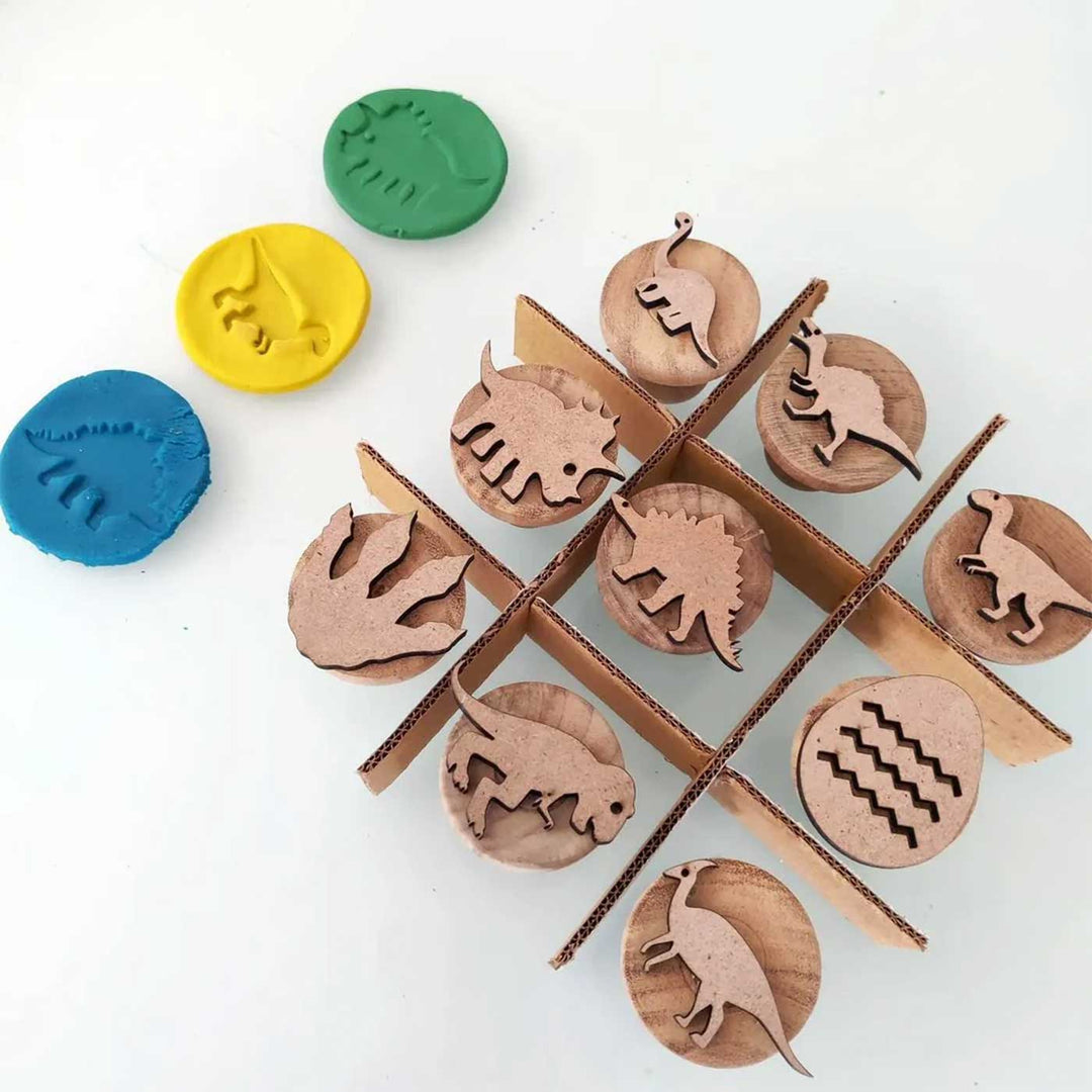 Handmade Dino Wooden Play Dough Stamp | Set Of 9