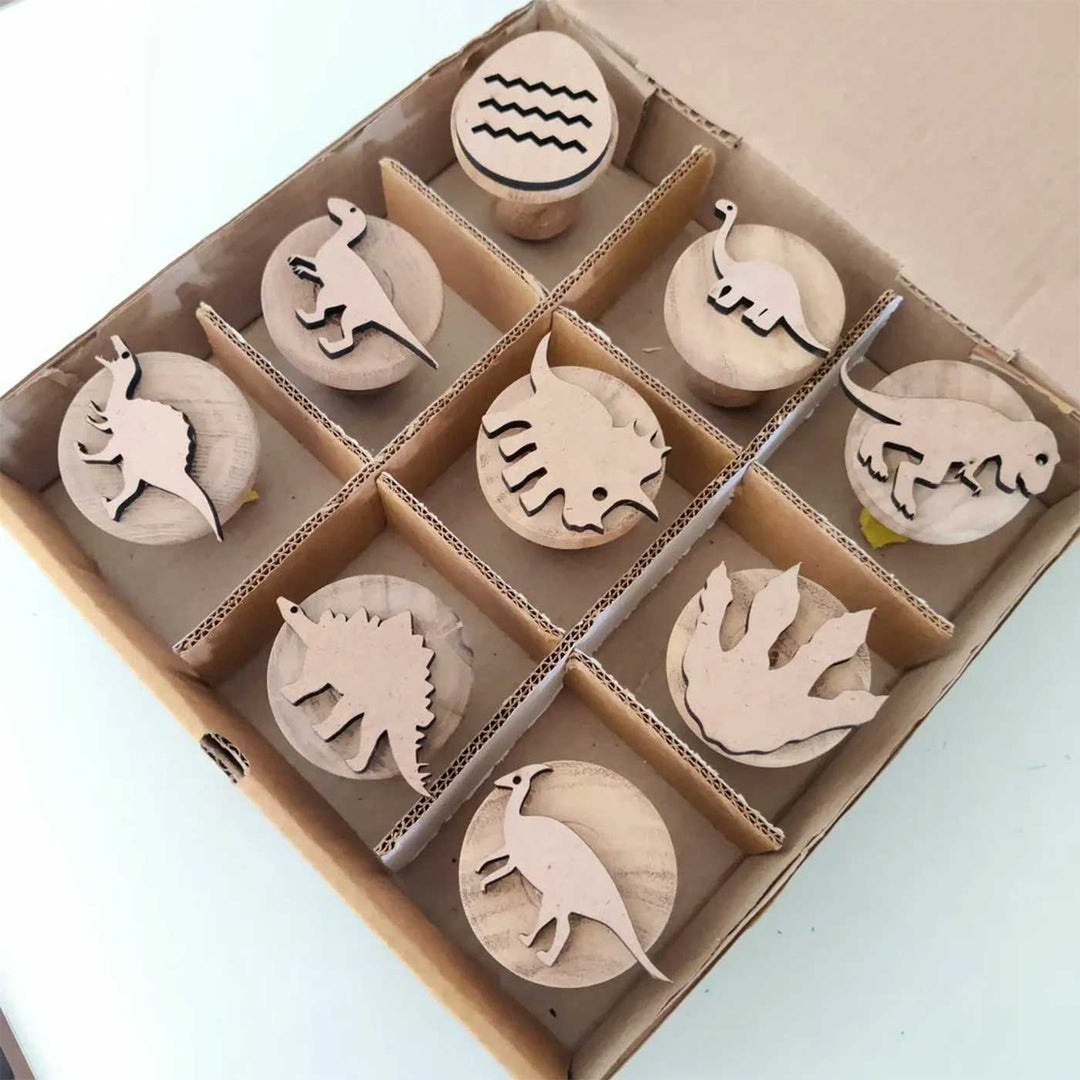 Handmade Dino Wooden Play Dough Stamp | Set Of 9