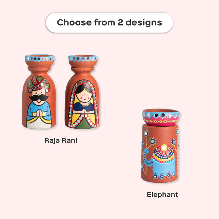 Handpainted Terracotta Tealight Holder Set & Diya Hamper