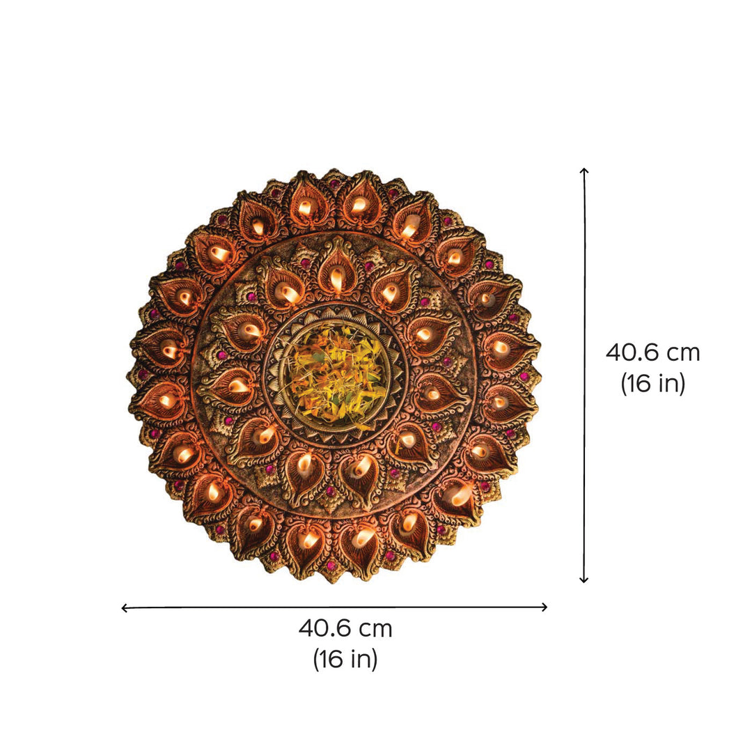 Handmade Large Decorative 31 Terracotta Diya & Urli Platter | 16 inch