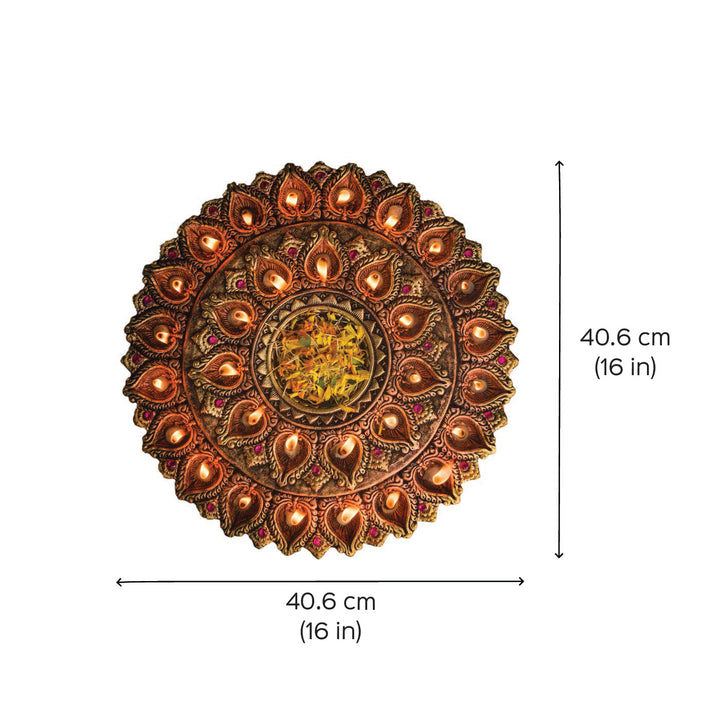 Handmade Large Decorative 31 Terracotta Diya & Urli Platter | 16 inch