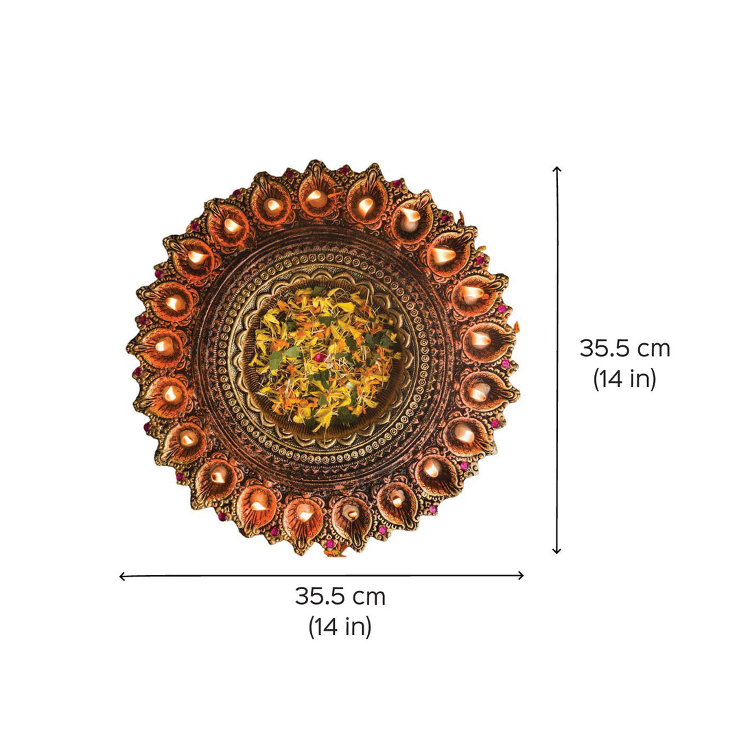 Handmade Large Decorative 21 Terracotta Diya & Urli Platter | 14 inch