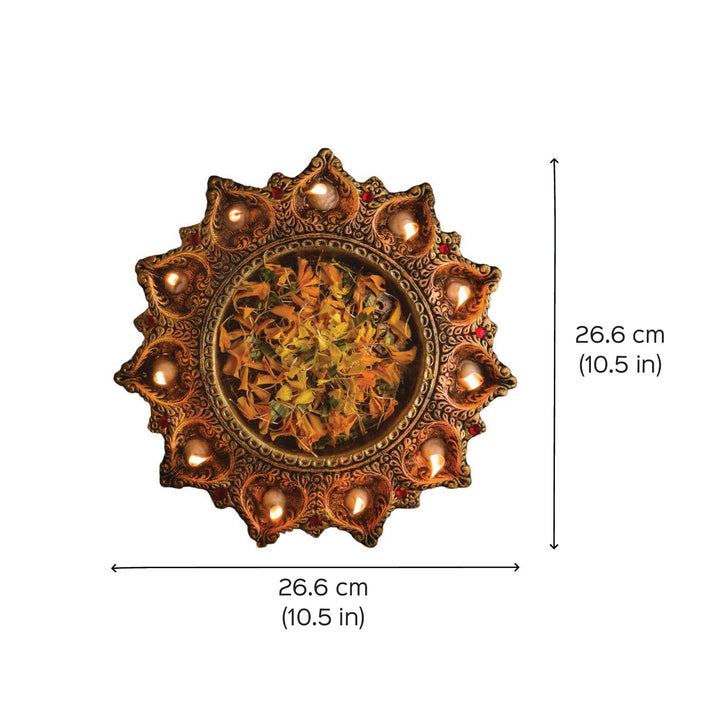 Handmade Medium Decorative 11 Terracotta Diya & Urli Platter | 10.5 inch