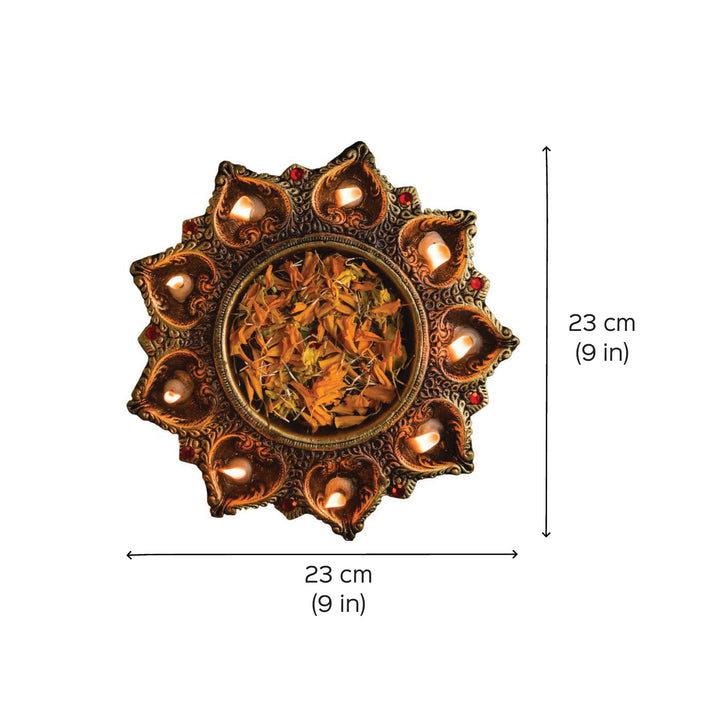 Handmade Small Decorative 9 Terracotta Diya & Urli Platter | 9 inch