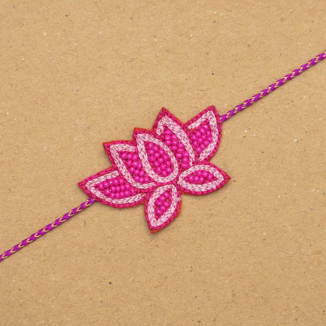 Handmade Beaded Lotus Rakhi With Roli Chawal