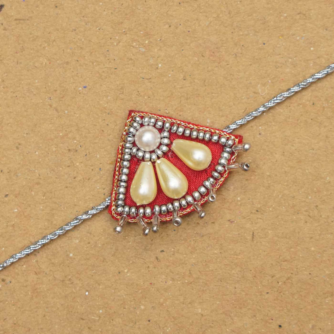 Handmade Beaded Kumud Rakhi With Roli Chawal