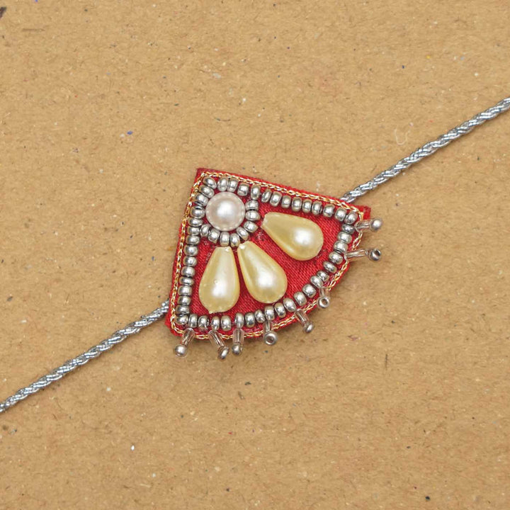 Handmade Beaded Kumud Rakhi With Roli Chawal