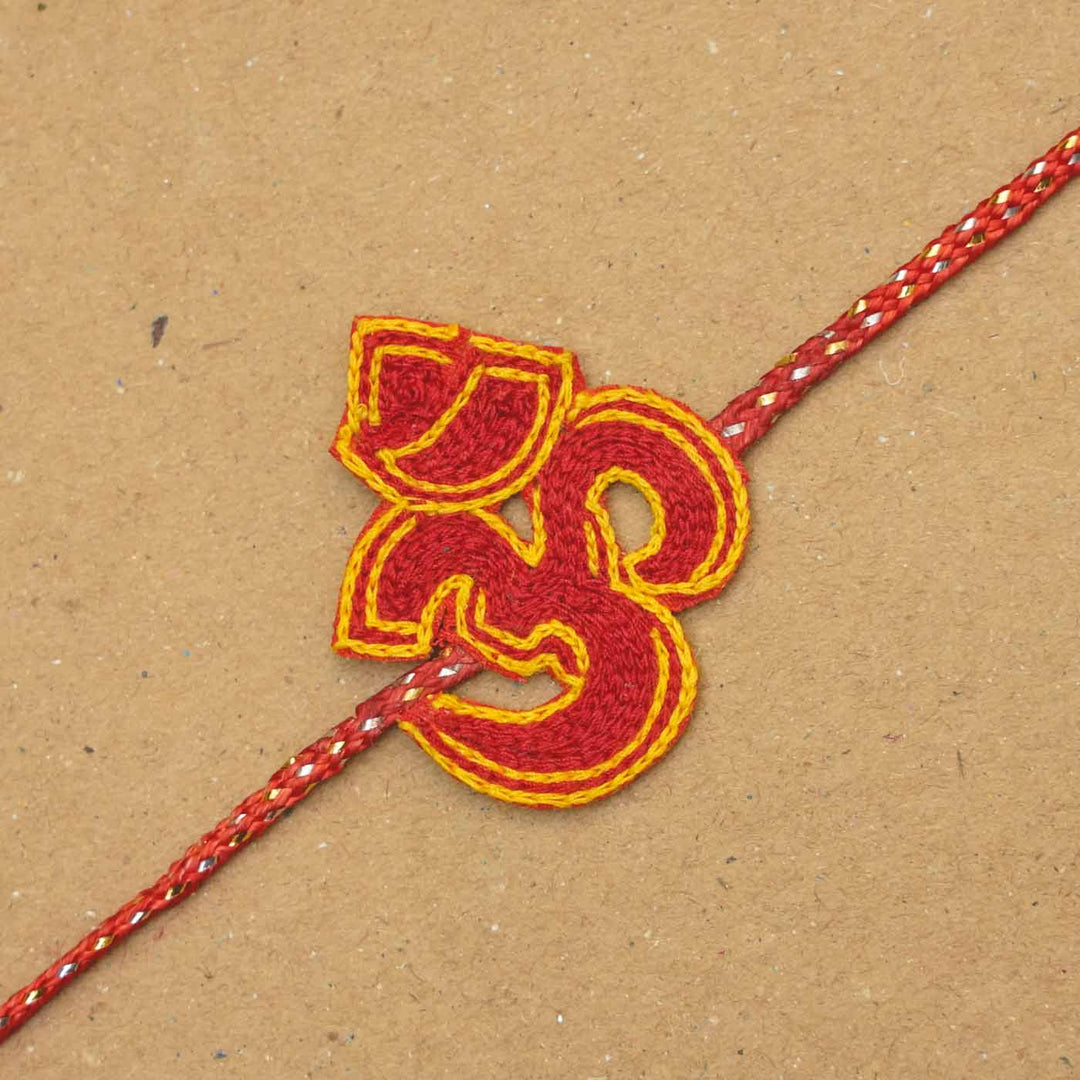 Handmade Beaded Om Rakhi With Roli Chawal