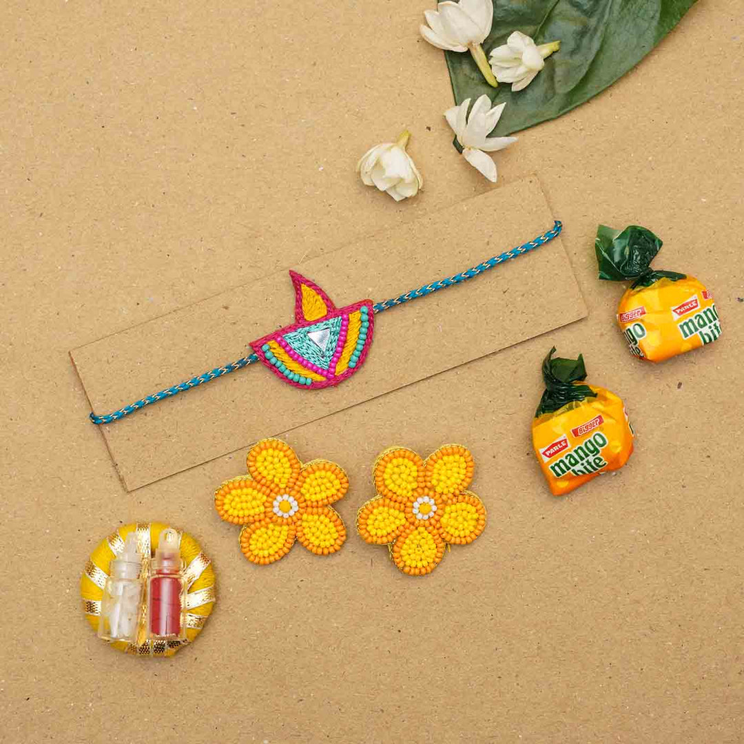 Handmade Beaded Mango Bite Rakhi Hamper For Sisters | Set of 4