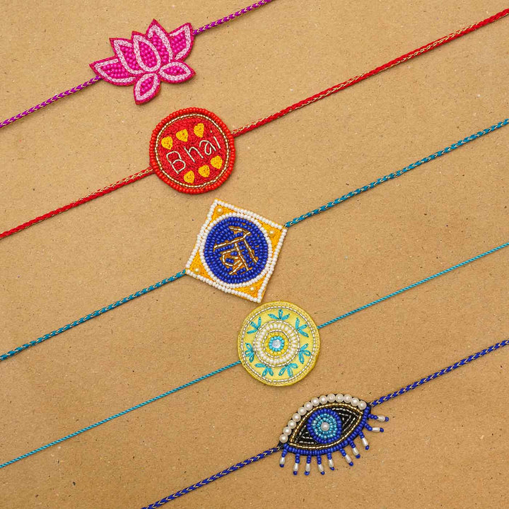 Handmade Beaded Lotus Rakhi With Roli Chawal