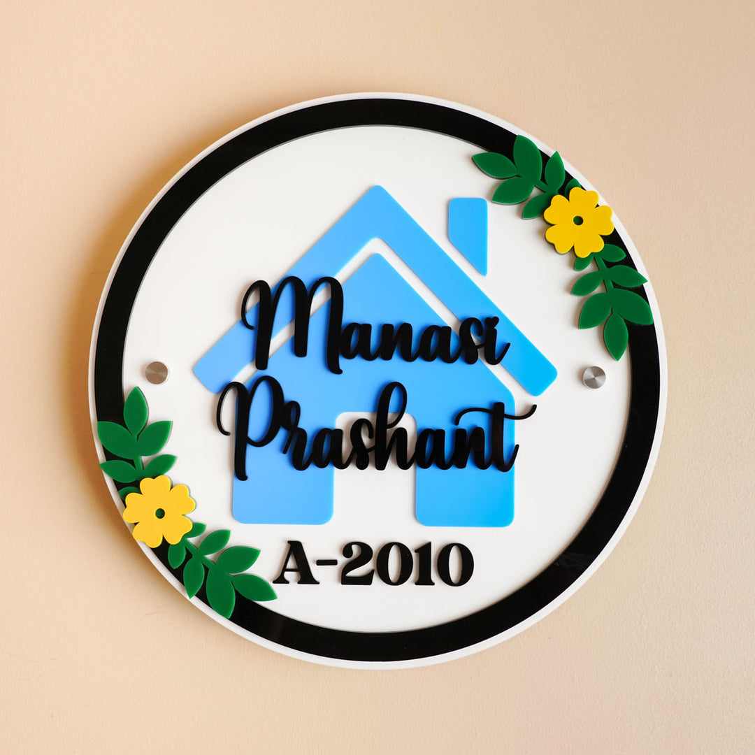 Personalized Round Floral Theme Acrylic Name Plate