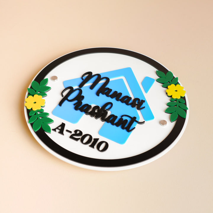 Personalized Round Floral Theme Acrylic Name Plate