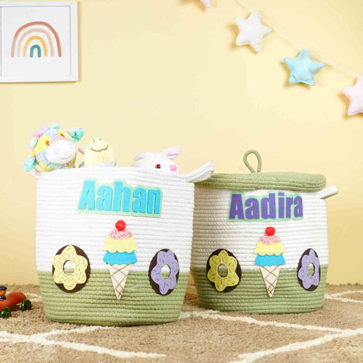 Handmade Personalized Ice Cream Themed Kids Rope Basket