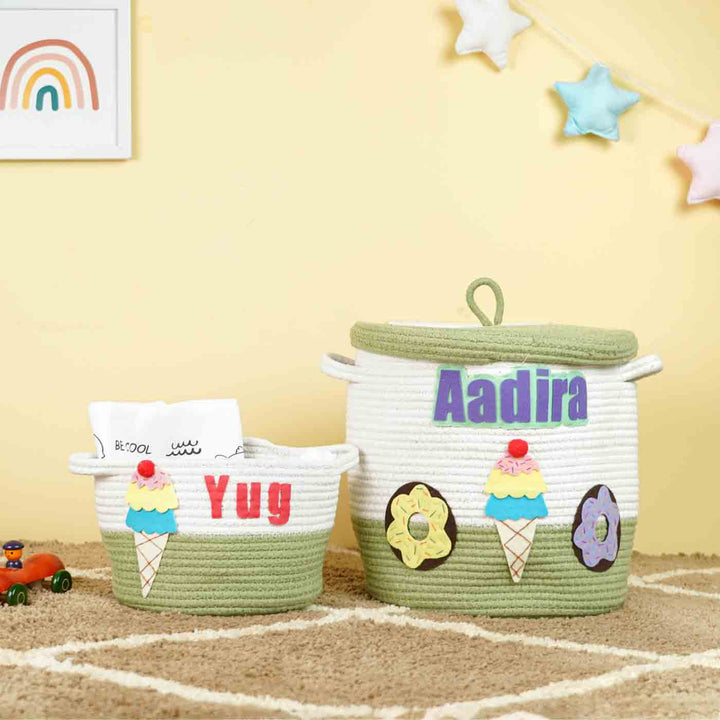 Handmade Personalized Ice Cream Themed Kids Rope Basket