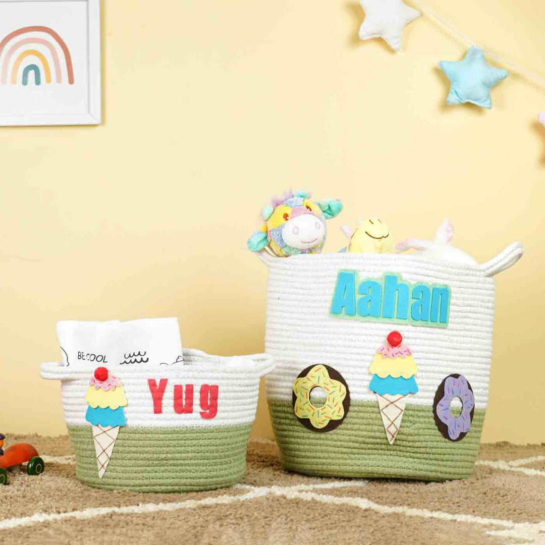 Handmade Personalized Ice Cream Themed Kids Rope Basket