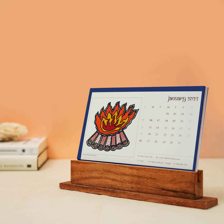 Printed Madhubani Art ṚTu Chakra Paper Table Calender