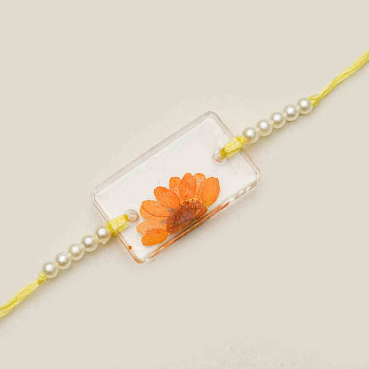 Reusable Resin Dry flower Rakhi With Roli Chawal For Brother