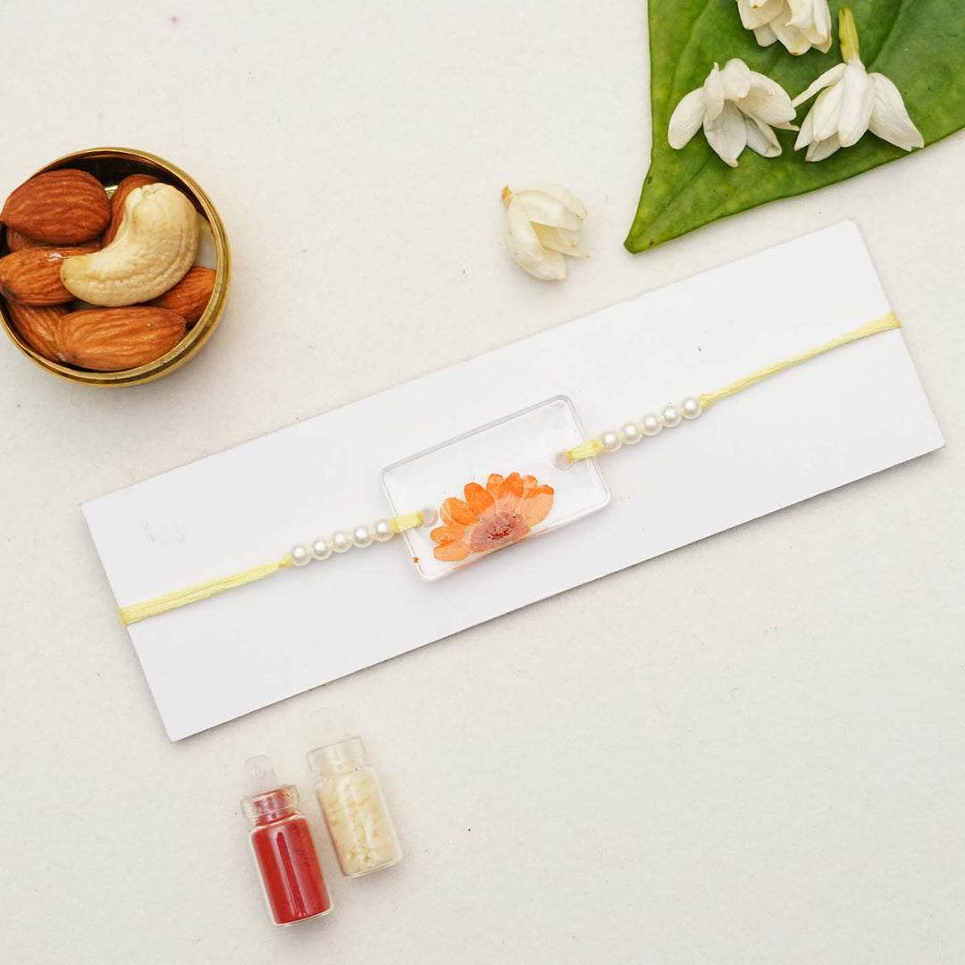 Reusable Resin Dry flower Rakhi With Roli Chawal For Brother