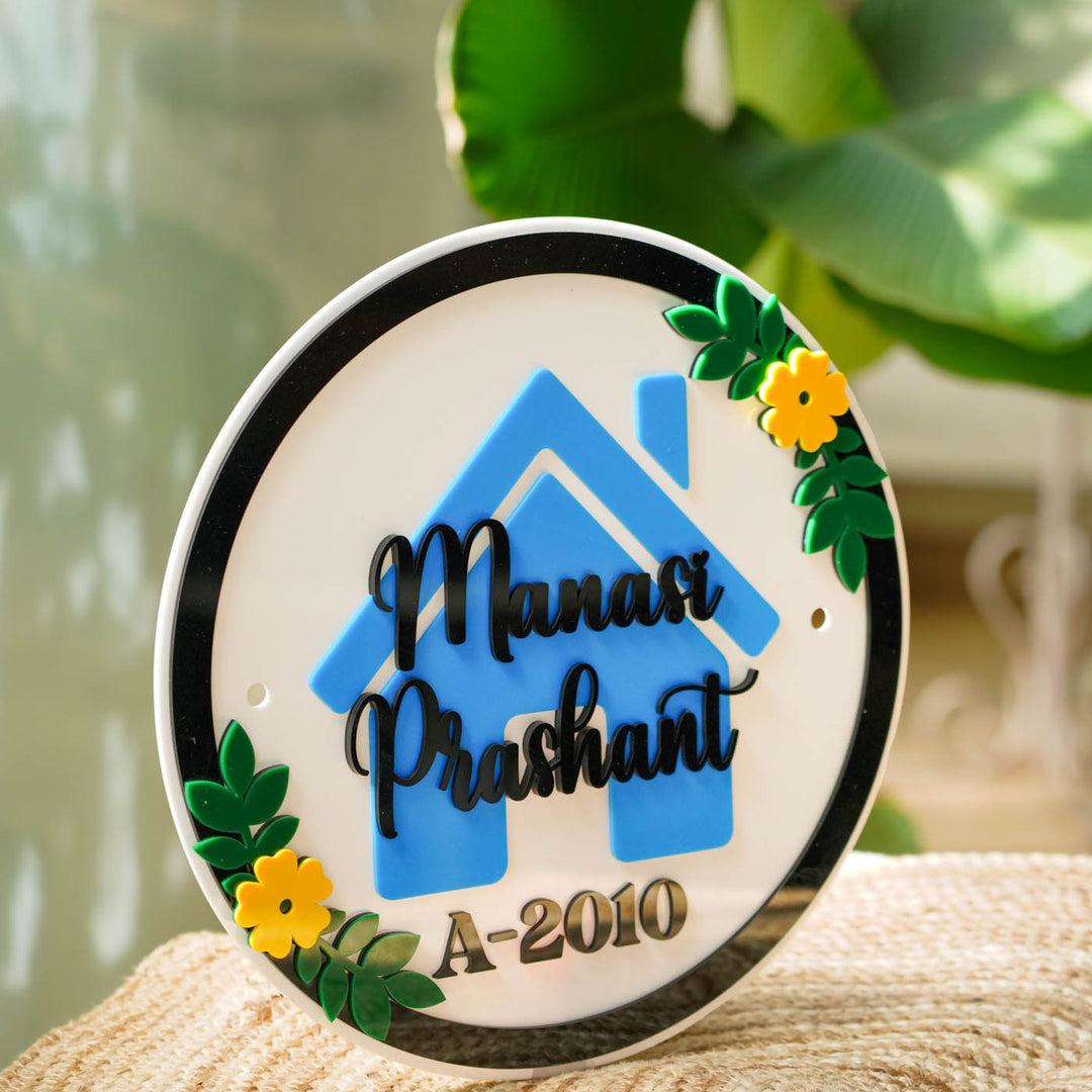 Personalized Round Floral Theme Acrylic Name Plate