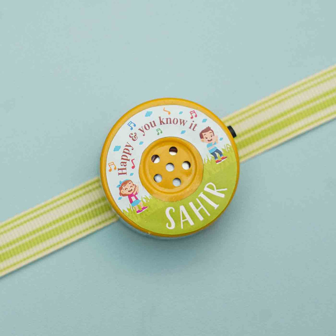 Personalized Musical "If You're Happy & You Know it" Kids Rakhi With Roli Chawal