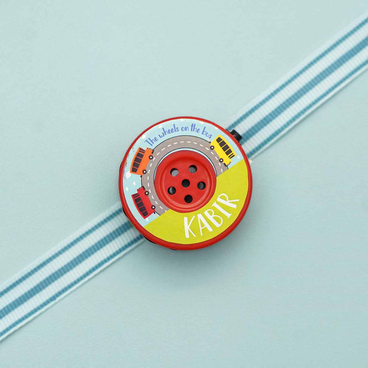 Personalized Musical "Wheels On The Bus" Kids Rakhi With Roli Chawal