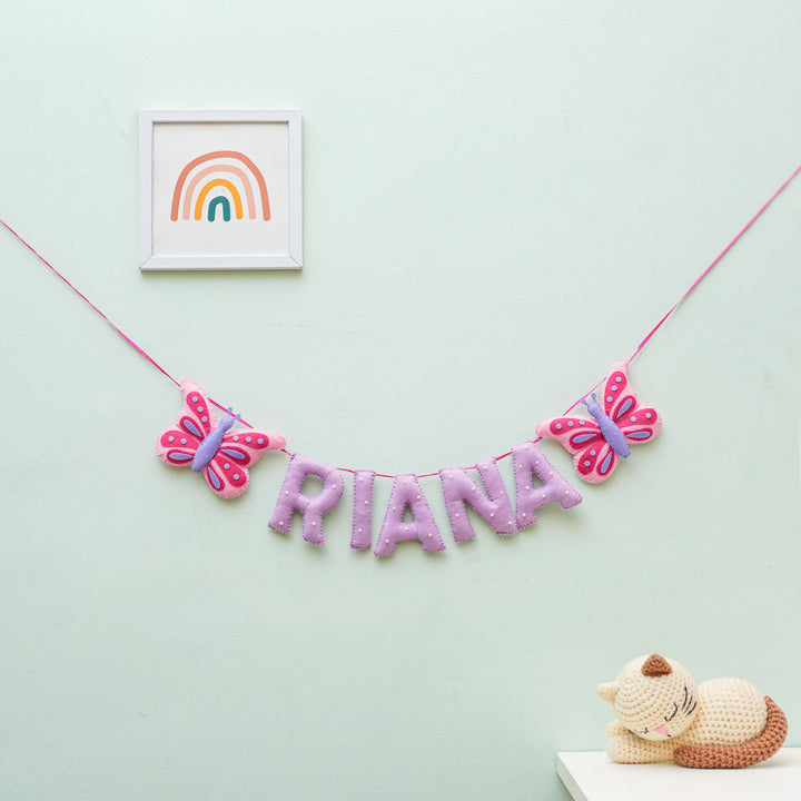 Personalized Handmade Butterfly & Pearl Emblished Felt Bunting