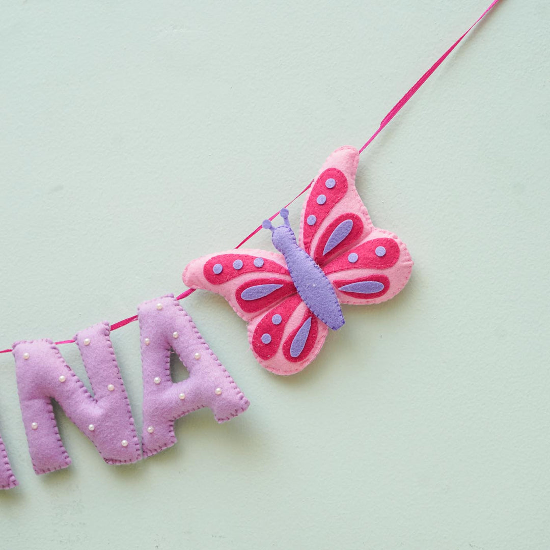 Personalized Handmade Butterfly & Pearl Emblished Felt Bunting