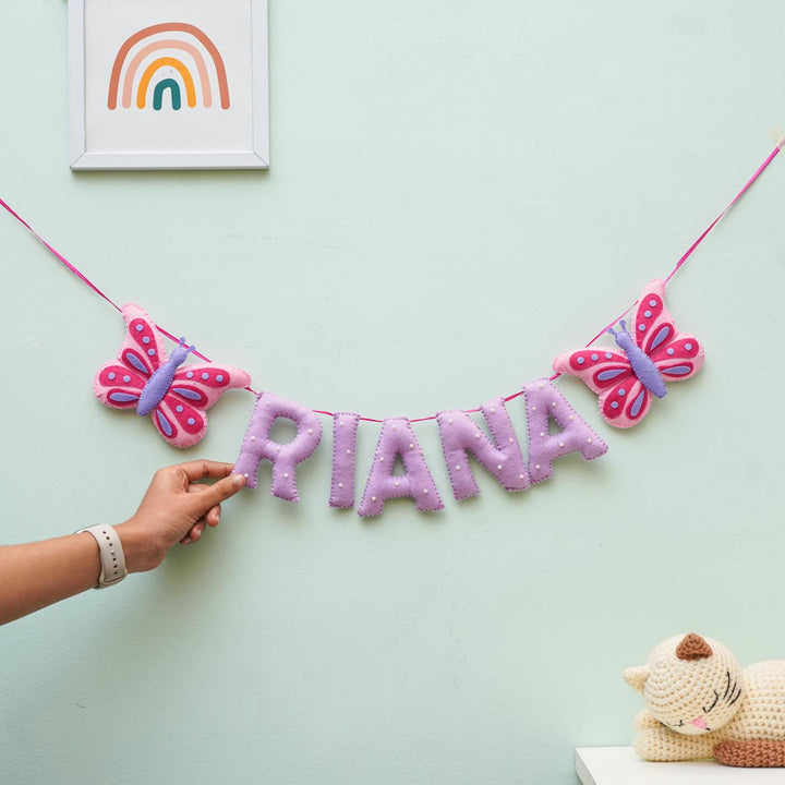 Personalized Handmade Butterfly & Pearl Emblished Felt Bunting